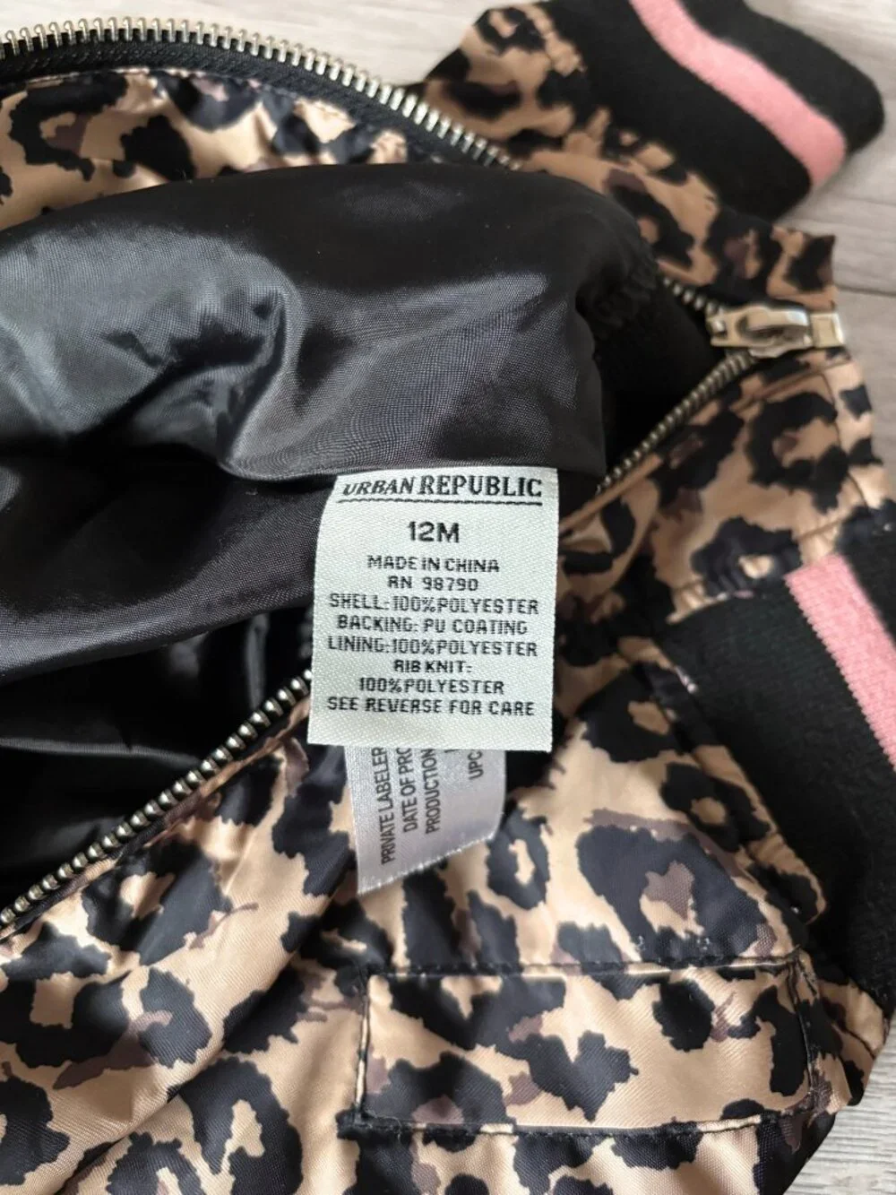 Urban Republic Toddler Girls Leopard Sateen Bomber Jacket Baddie Kid Size 12M
